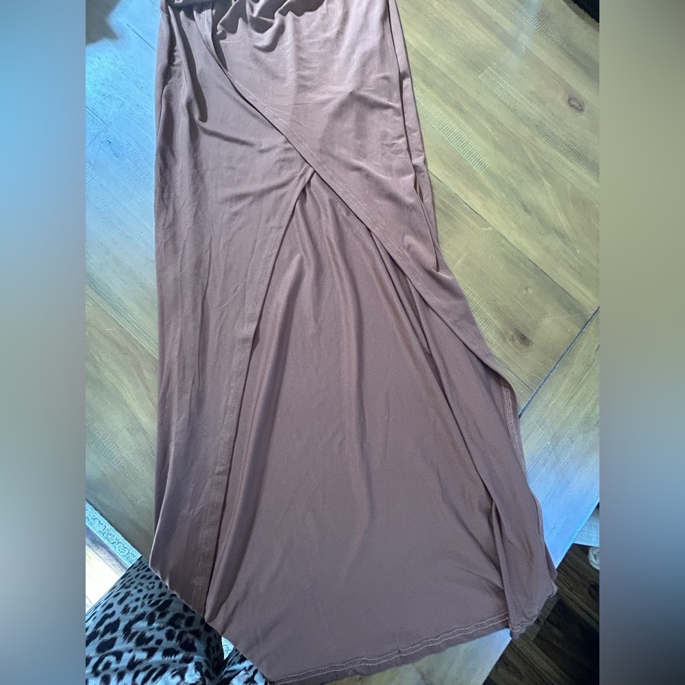 Chic One-Shoulder Brown Dress - Picture 10 of 11